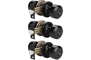 KNOBWELL 3 Pack Privacy Door Knob Bedroom Door Knob Keyless Door Knob, Round Knob Set, Matte Black Door Knob Lock, Interior Door Knobs