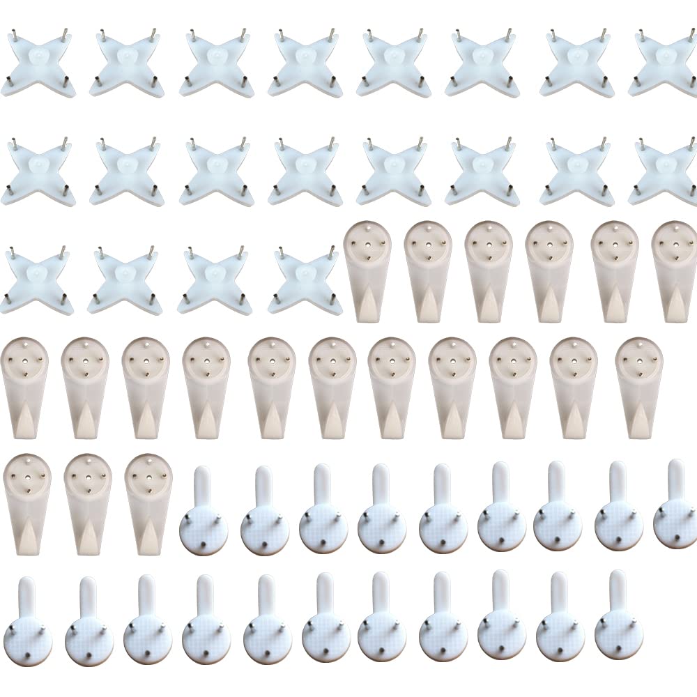 TOPJINZHIONE 60 Pcs Non-Trace Hanging Hook Traceless Nail Plastic Wall Hook Traceless Hardwall Drywall Photo Hook for Photo Frame Art Painting Non-Trace Drywall Stucco Concrete Hooks