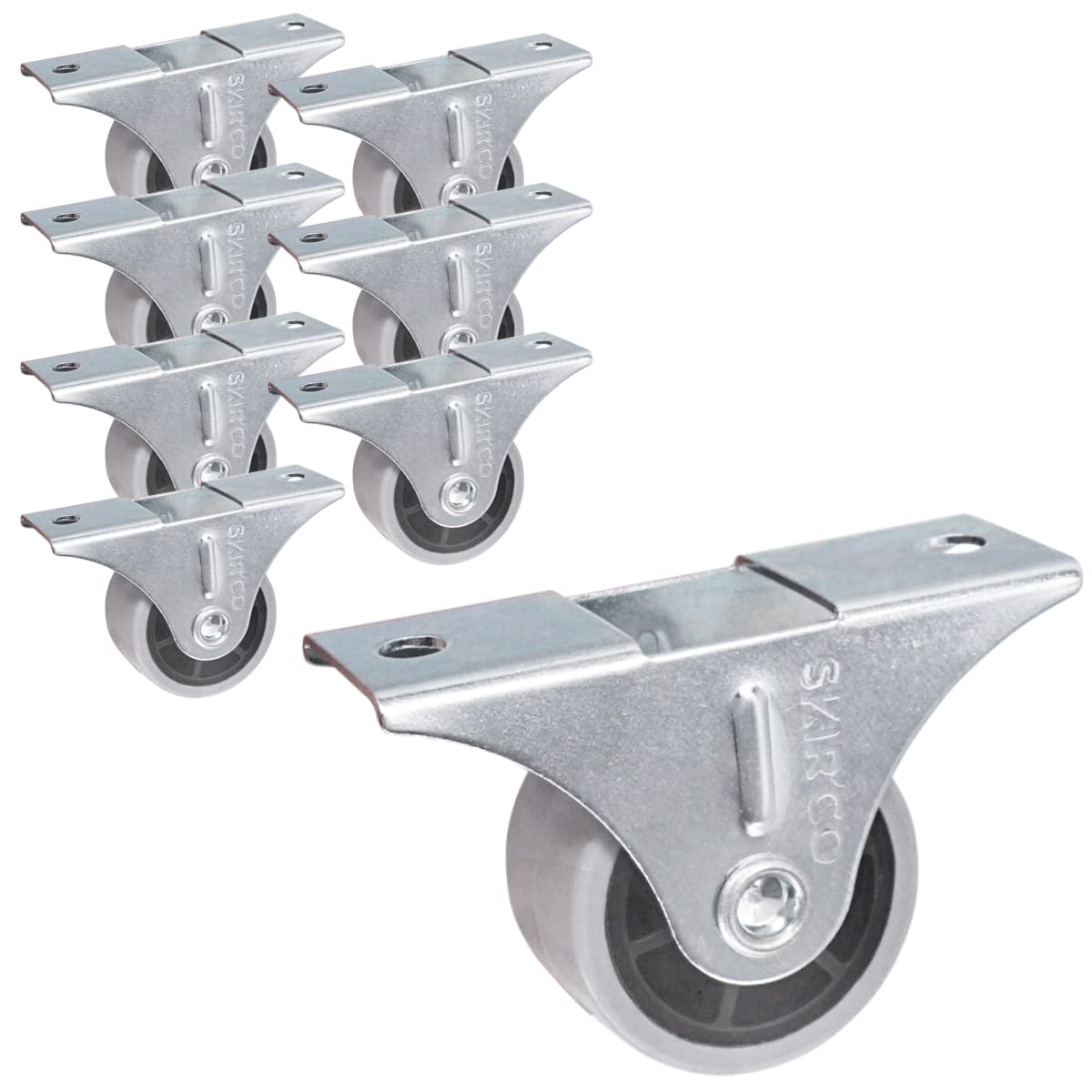 SKIR'CO (Pack of 8 pcs) Small 30 mm Furniture Castors, Grey Rubber Wheels, Fixed Casters, Non-Swivel, One-Way Direction (8)