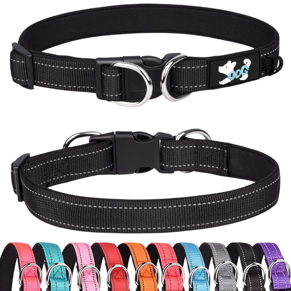 Haoyueer Padded Dog Collar Reflective Dog Collars for Small Medium Large Dogs Comfortable Soft Neoprene Adjustable Basic Dog Collars (L, Black)