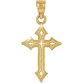 Jewels By Lux 14Kt Yellow Gold Unisex Diamond-Cut Cross Religious Pendant Charm