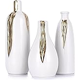 White and Gold Mini Ceramic Vase Set of 3, Small Ceramic Vase Set for Decorative, Bud Vases for Centerpieces Nightstand Kitch