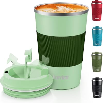 KETIEE 380ml Insulated Travel Mug with Leakproof Lid Stainless Steel Green