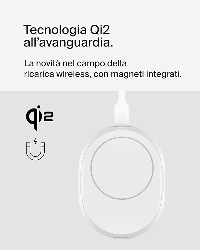 BoostCharge Pro Caricatore Magnetico Convertibile 15W, Caricabatterie Wireless Rapido Qi2 compatibile con MagSafe, per iPhone 17, Air, Pixelsnap, AirPods, alimentatore da 20 W incluso - Bianco