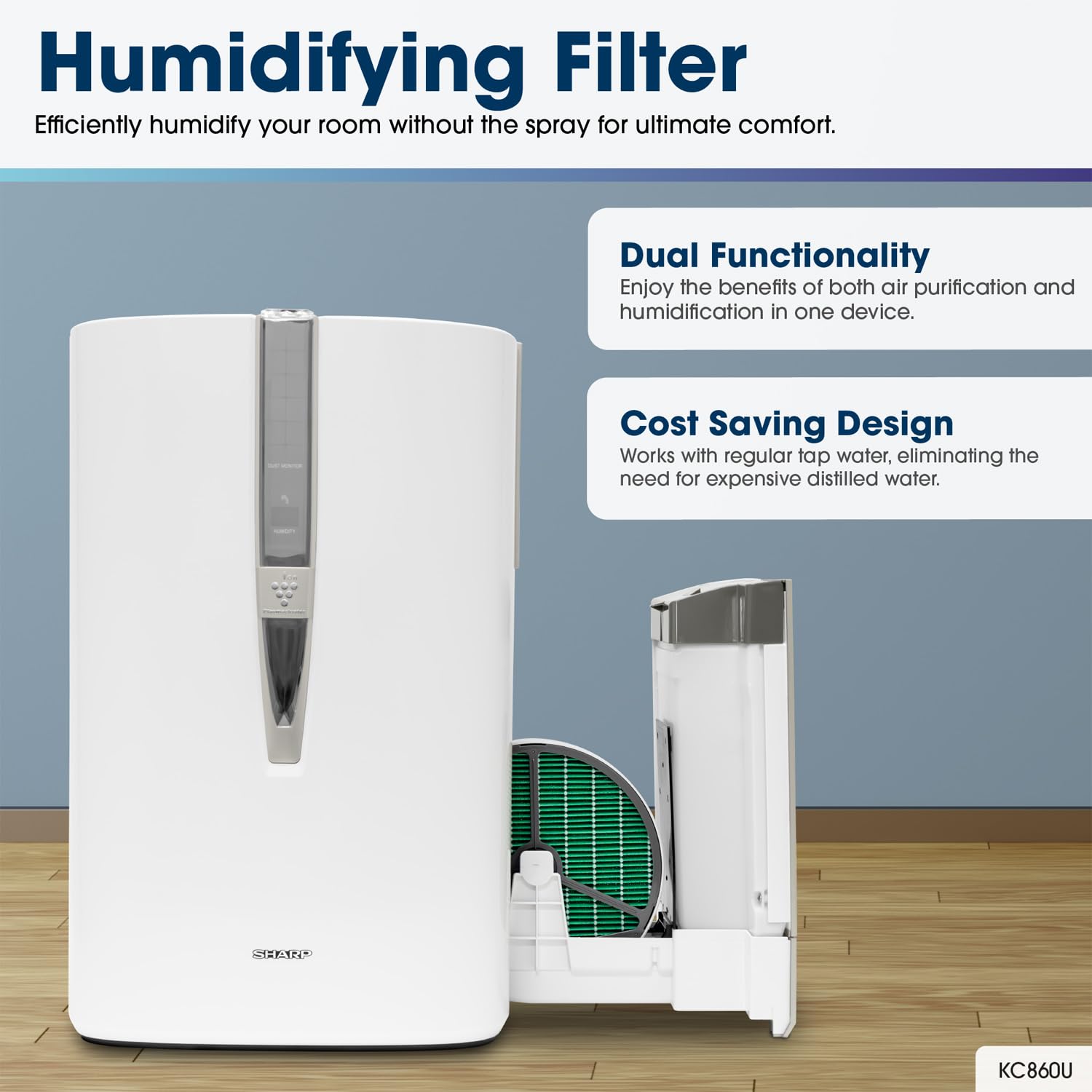 SHARP Air Purifier and Humidifier. Plasmacluster Ion Technology and Triple Filtration, including True HEPA Filter. Covers up to 1,650 sq. ft. for Large Rooms, for Dust, Smoke, and Pollen. KC860U