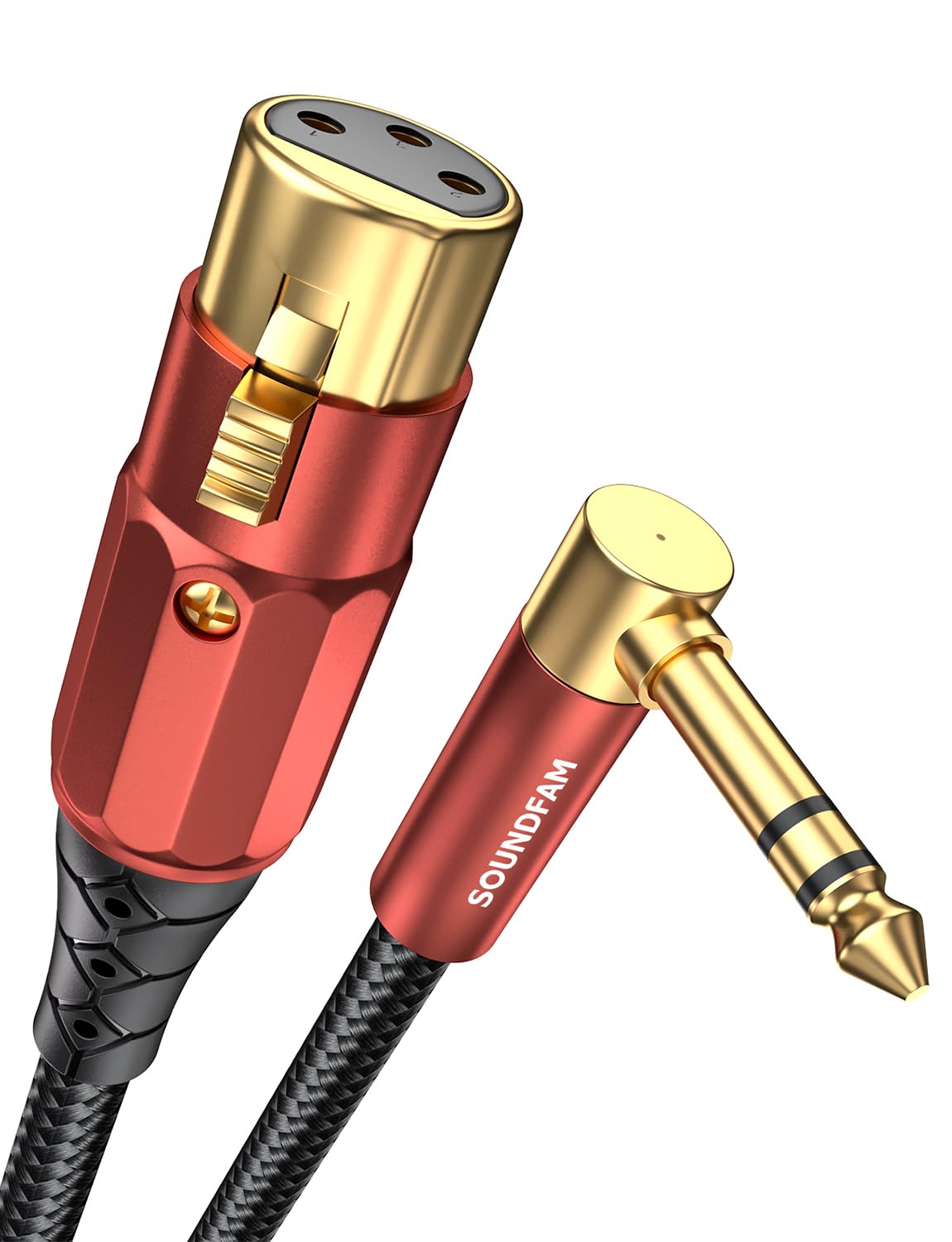 Photo 1 of SOUNDFAM XLR Female to 1/4 Inch 90 Degree Right Angle 6.35mm TRS to XLR Female Balanced Interconnect Cable for Guitar, Subwoofer, Mixer, Microphone(6Feet/2M)