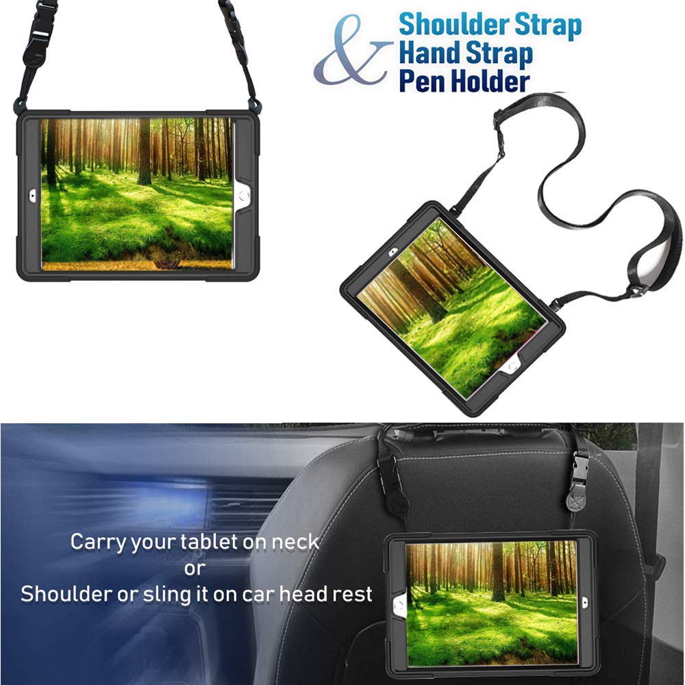 Junfire New iPad 10.2 Case/iPad 7th Generation Case,Shockproof Heavy Duty Protective Rugged Case with Pencil Holder,Stand,Hand Strap,and Shoulder Strap for 10.2 inch Cases A2197/A2198/A2200
