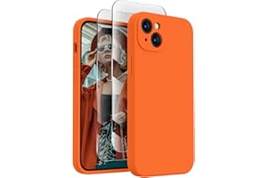 FireNova Designed for iPhone 15 Plus Case, Silicone [Camera Protection] Case with [2 Screen Protectors], Soft Anti-Scratch Microfiber Lining Inside, 6.7 inch, Neon Orange