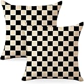 Black Checkered Pillow Covers 18x18 Pack of 2, Classic Plaid Chessboard Design Throw Pillow Covers, Pillow Covers for Living Room Bedroom Home Sofa Couch Decor, Aesthetic Cushion Covers Pillow Cases