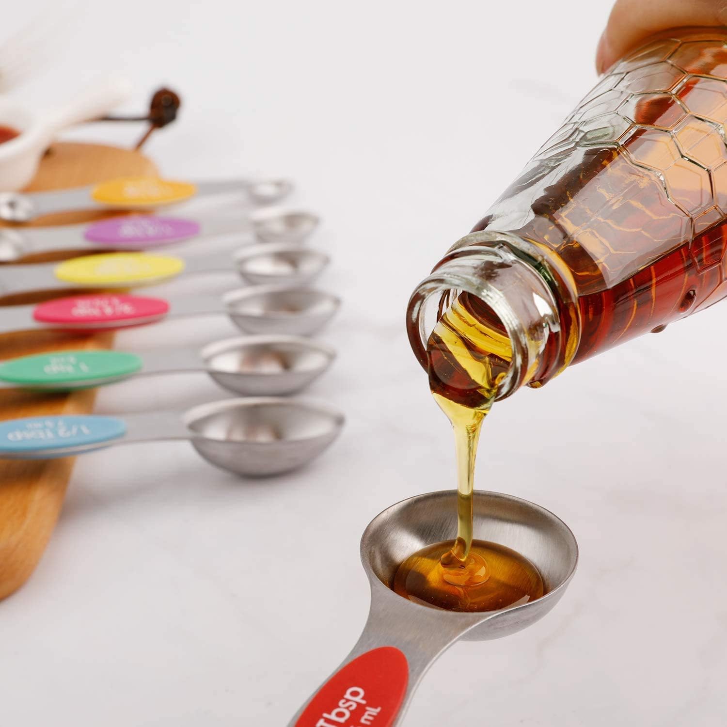 13 Piece Stainless Steel Measuring Spoons Set, Including 7 Double Sided Magnetic Measuring Spoons, 1 Leveler and 5 Mini Measuring Spoons, for Dry and Liquid Ingredients, Fits in Spice Jar (Multicolor): Kitchen & Dining