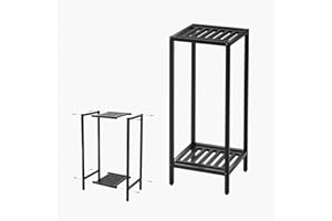 Zhongma 2 Tier 30" Tall Indoor Outdoor Plant Stand, 12 L x 12 W x 30 H inch, Heavy Duty Square Metal Flower Stand for Patio, Home, Garden, 220 LBS Capacity & Heavy Duty Construction