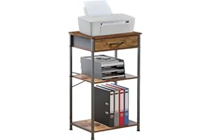VonDream Small Printer Table for Home Office, 3-Tier Printer Stand with Drawer,Tall Side Table with Storage, Nightstands for Bedroom