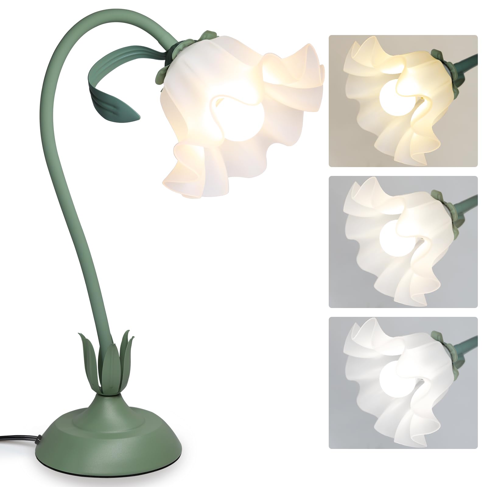 Photo 1 of Flower Table Lamp for Bedroom, 3 Colors Flower Reading Light with E26 Bulb, Cute Lily Desk Lamp Bedside Lamps for Nightstands Home Decor, Adjustable Flexible DIY Floral Lamps for Living Room Office
