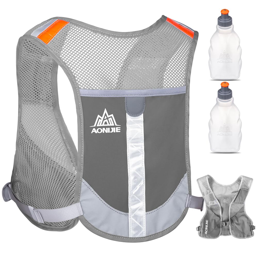 HINATAA Running Backpacks Lightweight Hydration Pack, 5L 230g Running Hydration Vest for Women and Men Cycling Running Camping Hiking Vest Pack (Grey With 2 Water Bottles)
