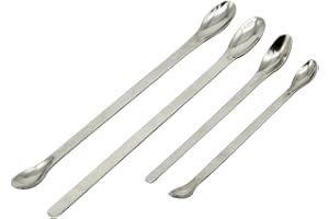 BURRY LIFE SCIENCE Stainless Steel Micro Scoop Reagent Lab Sampling Spoon Lab Spatulas Scoop Bar Spoon Medical Pharmacy Mini Micro Spoon Scoop 2Pcs for 22cm 2 Pcs for 16cm