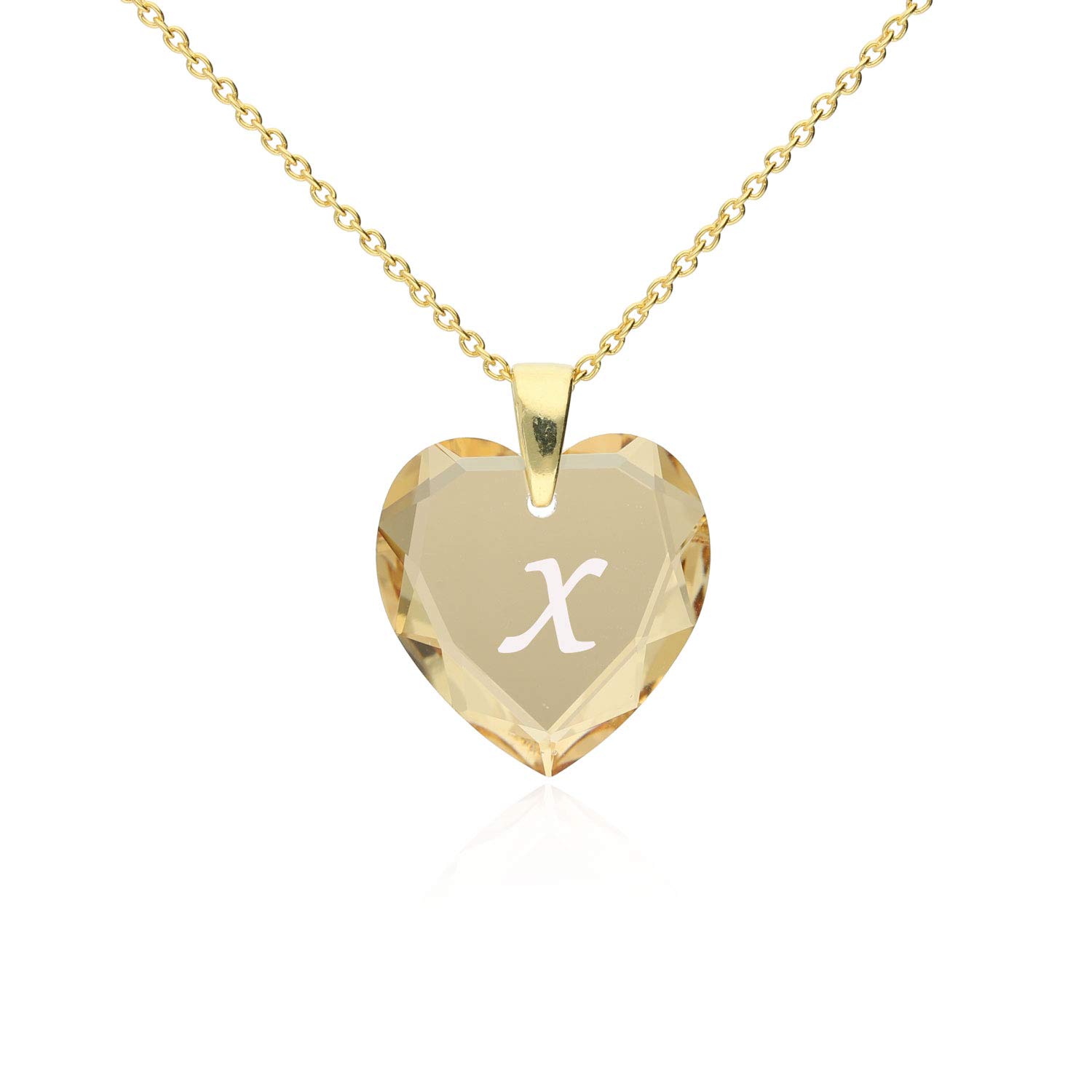 Heart Name Necklace 925 Silver Gold-Plated with personalised Swarovski Elements Pendant Letters Engraving A - Z Gifts for Women Ladies Girls Mother's day