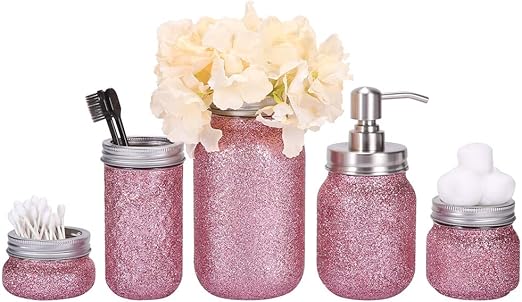 Amazon Com Quotidian Glitter Mason Jar Bathroom Set 5 Piece With