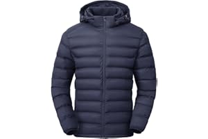 TBMPOY Men's Lightweight Puffer Jackets Detachable Hood Water-Resistant Casual Winter Coat Hooded Insulated for Travel Ski