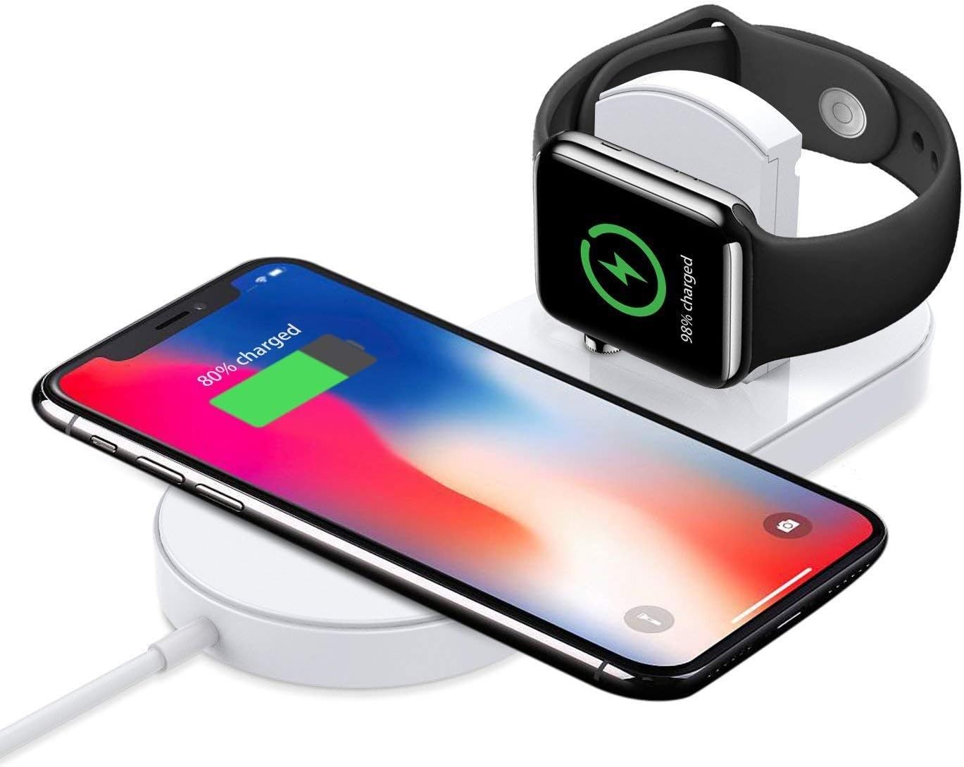TECLUSIVE 2 in 1 Wireless Charger Compatible for iPhone and iWatch | Air Power Smart Qi Fast Wireless Charging Pad Compatible for iPhone 11 / 11 Pro Max / XS / XS Max / XR / X / 8 Plus & iWatch Series 6 / SE / 5 / 4 / 3 / 2