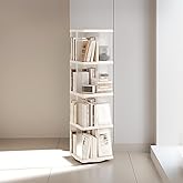 ELPHECO 4 Tier Rotating Bookshelf Rectangular Spinning Bookcase, Revolving Corner Bookshelf on Wheels, 360 Display Floor Stan