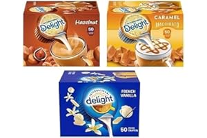 International Delight Coffee Creamers Liquid Non-Dairy Creamer Singles Variety Pack, French Vanilla, Caramel Macchiato, & Hazelnut - Non Dairy, No Refrigeration - Box Of 150 BIGZI