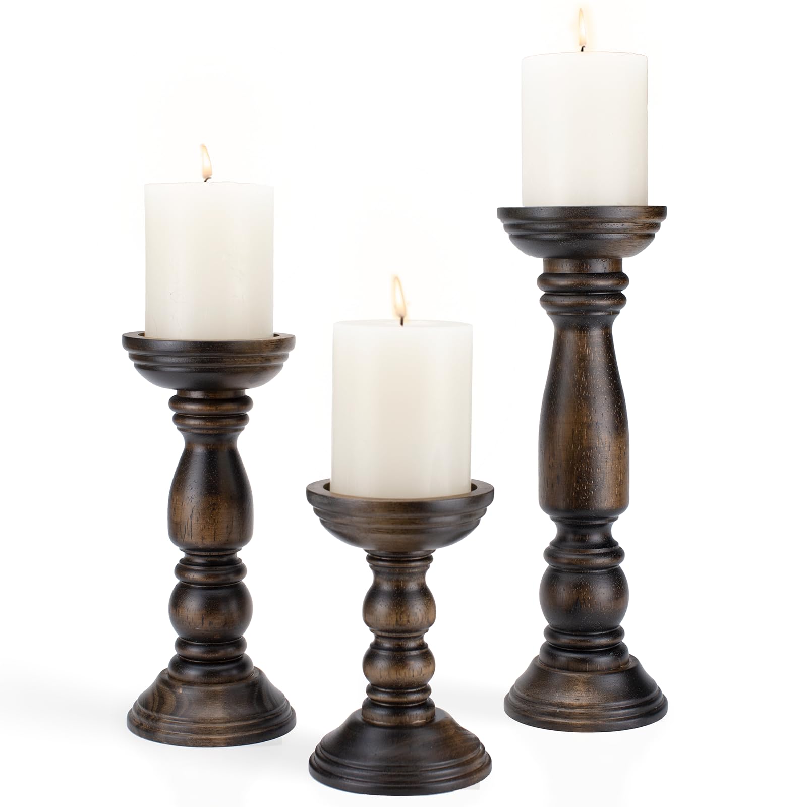 Farmhouse Wooden Candle Holders for Pillar Candles Set of 3, Rustic ...