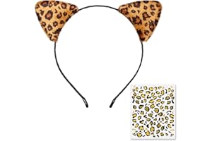 Funcredible Cheetah Ears Headband with Face Tattoos - Leopard Ears Accessory for Women and Kids