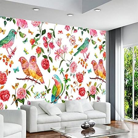Amazon Mbwlkjデスクトップ壁紙フローラル壁壁画鳥壁紙花ホーム水彩ヨーロピアンスタイルデスクトップの背景壁紙 Wpr 1930 壁装用具