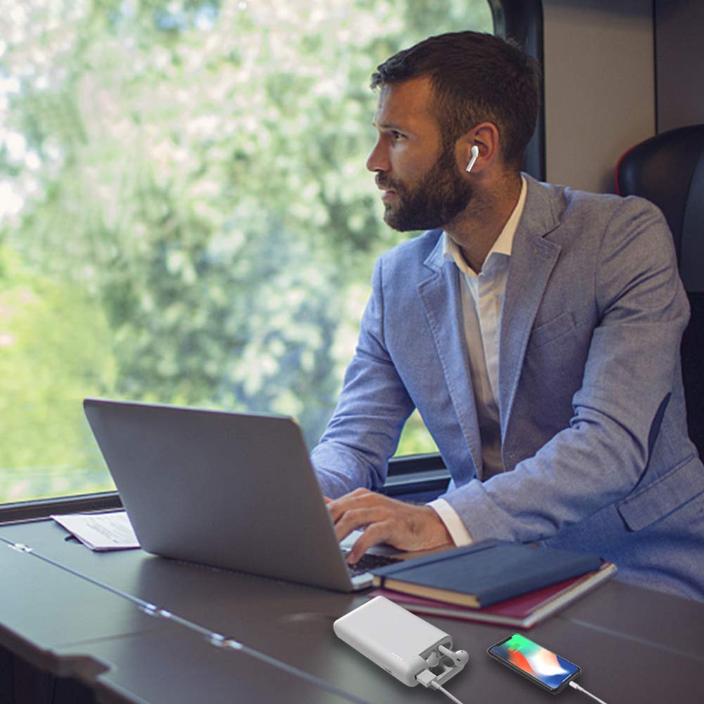 10000mah Power Bank Portable Phone Charger with AirPods Charging Case Cover built-in, USB Type C Ports 5V 3A Fast Charge External Battery Compatible with AirPod 1/2, iPhone, iPad, Samsung Galaxy, more