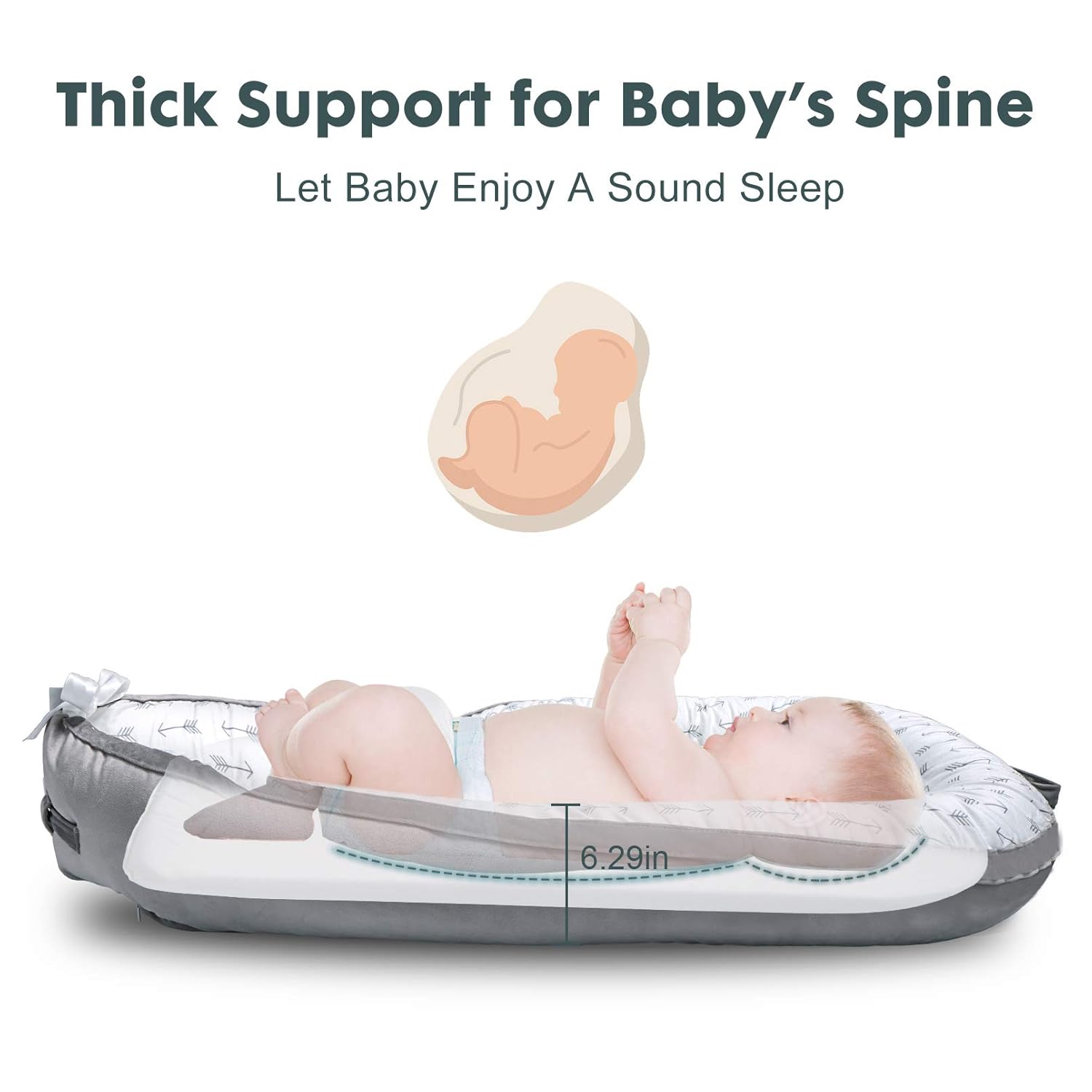 EIH Baby Nest,Baby Lounger Co-Sleeping Baby Bassinet for Bed Newborn Lounger 100% Soft Cotton Breathable and Portable Crib with Pillow Perfect for Traveling and Napping (Arrow): Baby
