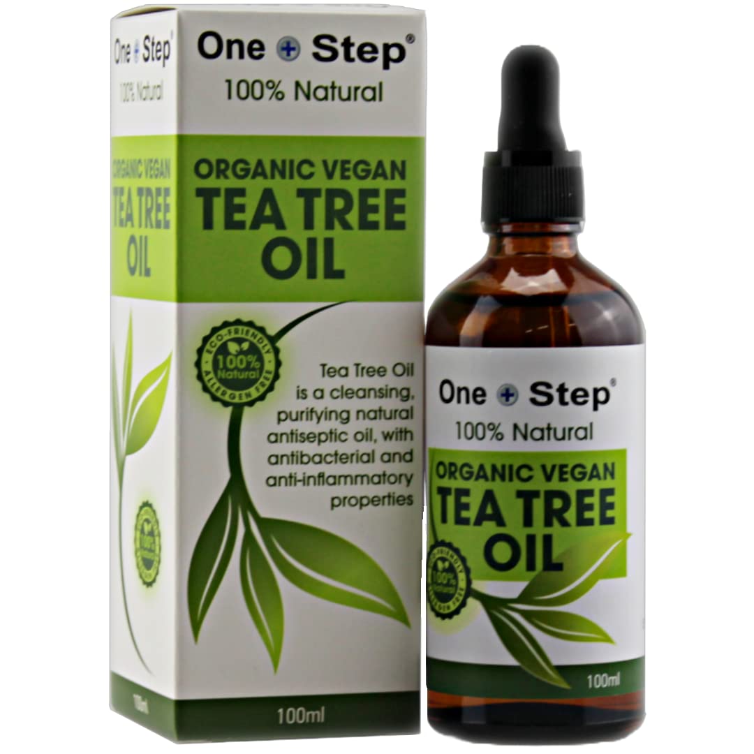 One Step Tea Tree Oil 100% Pure, 100ml Bottle Organic Natural Essential Aromatherapy Antiseptic Oil, Reduces Acne, Dandruff, Fatigue, Redness of Skin