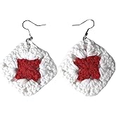 Handmade Red and White Crochet Star Earrings – Lightweight Geometric Dangle Earrings, Modern Statement Jewelry for Women, Eco-Friendly Fashion, Perfect for Holidays, Festivals, Casual Wear, & Gifts