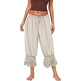 SOLILOQUY Women Y2K Half Slip Pettipants Mid Rise Lace Patchwork Bloomers Trousers Ruffle Pantaloons Cropped Flared Pants