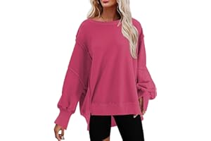 SHEWIN Womens Oversized Reverse Seam Sweatshirt Casual Long Sleeve Crewneck Lightweight Pullover Tops Loose Sweatshirts