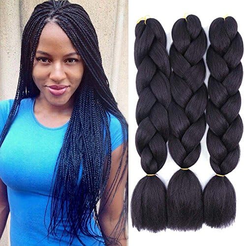 Original Jumbo Braids Hair Extension 3pcs Pure Black Color 24inch 100g/pc For Twist Box Braiding Hair