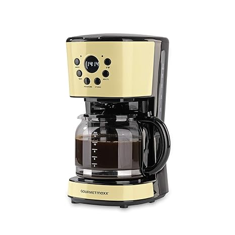 GOURMETmaxx Filterkaffeemaschine mit Glaskanne | Timerfunktion | Abschaltautomatik | Retro Design | Bildschirm | Inklusive Pe