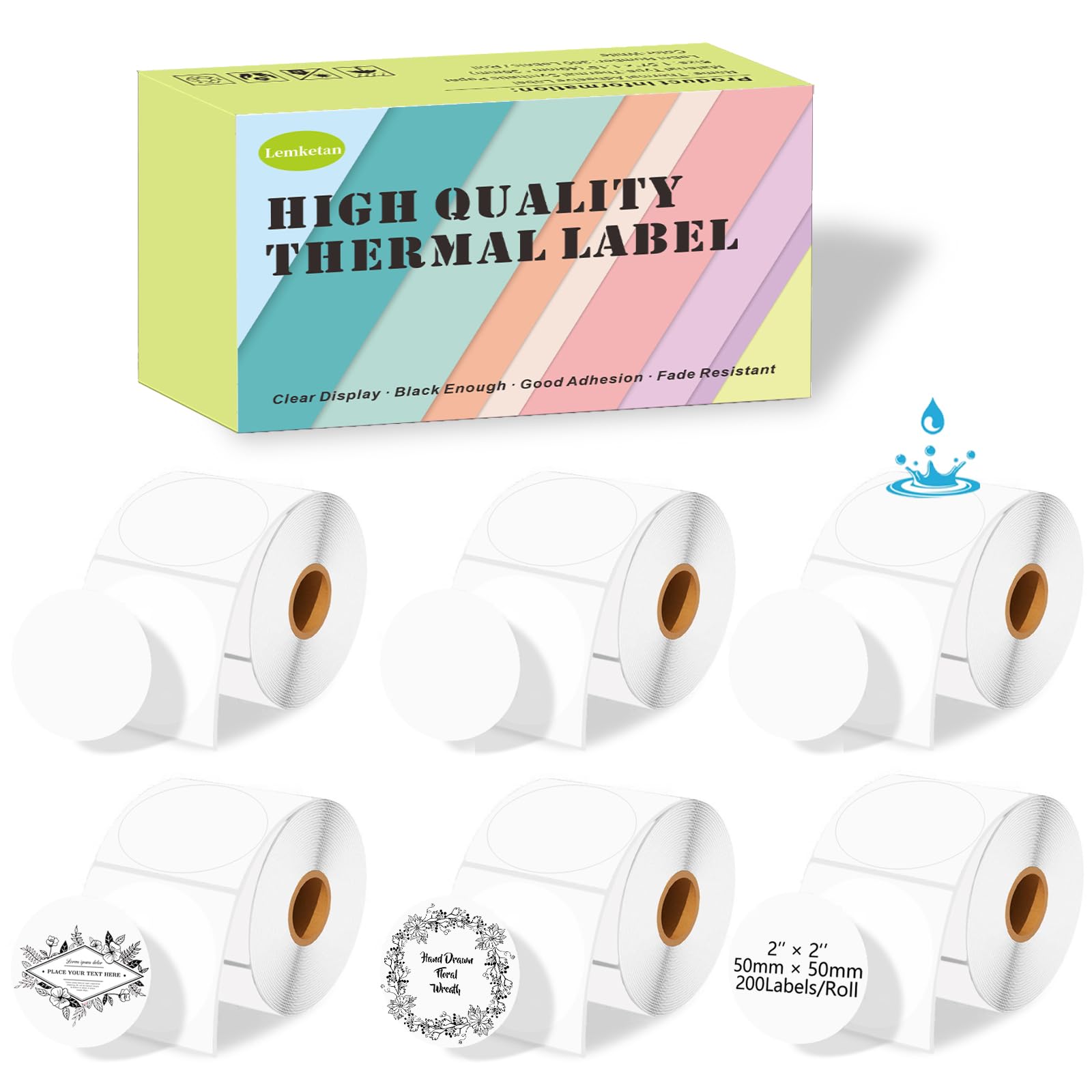 Photo 1 of [200 Labels/Roll x 6] 50mm Circle Thermal Labels, 1.97 inch Round Label Maker Tape Refill, Weatherproof & Tear-Resistant Thermal Stickers Compatible for Phomemo M110, Supvan T50M Pro (White)