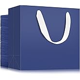 EUSOAR Royal Blue Gift Bags, 50 Pack 8.6x3.9x7 inches Small Kraft Paper Bags with Handles, Heavy Duty Bags for Wedding, Grocery, Boutique, Retail, Business, Party Favors, Baby Showers, Birthdays