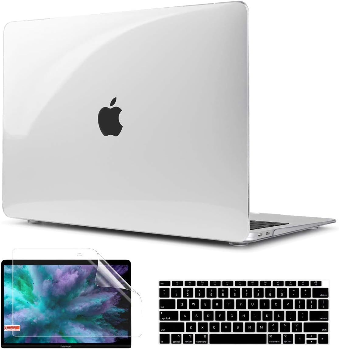 TwoL MacBook Air 13 inch Case 2018 2019 2020, Hard Shell Case Keyboard Skin and Screen Protector for New MacBook Air 13 inch A1932 A2179 Crystal Transparent