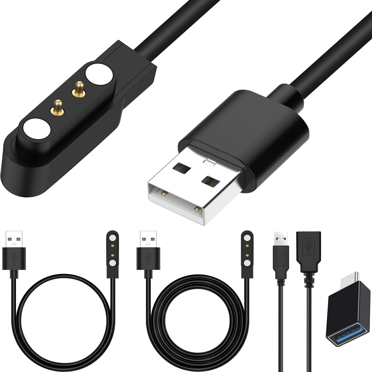 Xiatiaosann Universal Watch Charger for YAMAY SW022 for AGPTEK LW11 for Ticwatch GTX, for Xiaomi Haylou Solar LS05/RT LS05S, for IMILAB KW66, USB 2 Pin 4mm Magnetic Charging Cable Smartwatch, 2 Pcs