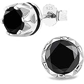FEEL STYLE 925 Sterling Silver Stud Earrings for Men Women Cubic Zirconia Clear CZ Stud Earrings Crown Earrings Hypoallergenic Nickel Free Jewelry Gifts (Black CZ Earrings)