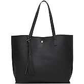 Dreubea Women's Soft Faux Leather Tote Shoulder Bag from, Big Capacity Tassel Handbag
