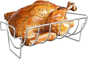 DALLDEN Turkey Roasting Rack Rib Rack for Smoker grill Stainless Steel Dual-Purpose , Accessory for Large Big Green Egg, Kamado Joe, Pit Boss & More - Holds 6 Ribs or Whole Turkey for Smoking and Roasting
