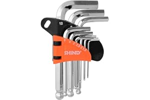 SHiND 9-Pcs Allen Wrench, Hex Key, L-Key Set, Ball End, Short Type, 1.5mm-10mm (1/16in-3/8in), Heat Treated, CR-V Hardened Ch