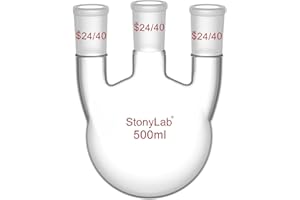 stonylab Round Bottom Flask with 3 Straight Neck-24/40 Standard Joints, 500 ml High Borosilicate Glass, Ideal for Chemistry, Laboratory, Scientific Experiments, Distillation, and Reflux Applications