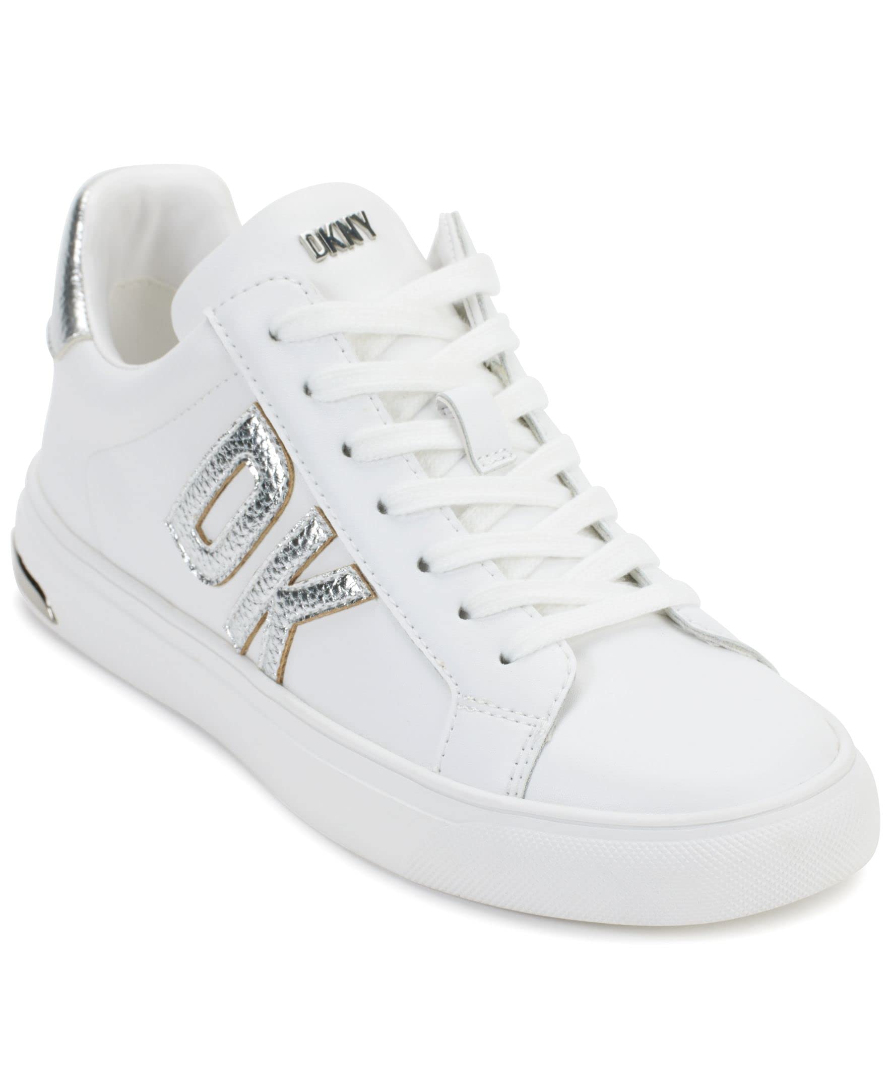 DKNY Women’s Everyday Comfortable Abeni-Lace Up Snea Sneaker, BRT WHT/SIL, 9