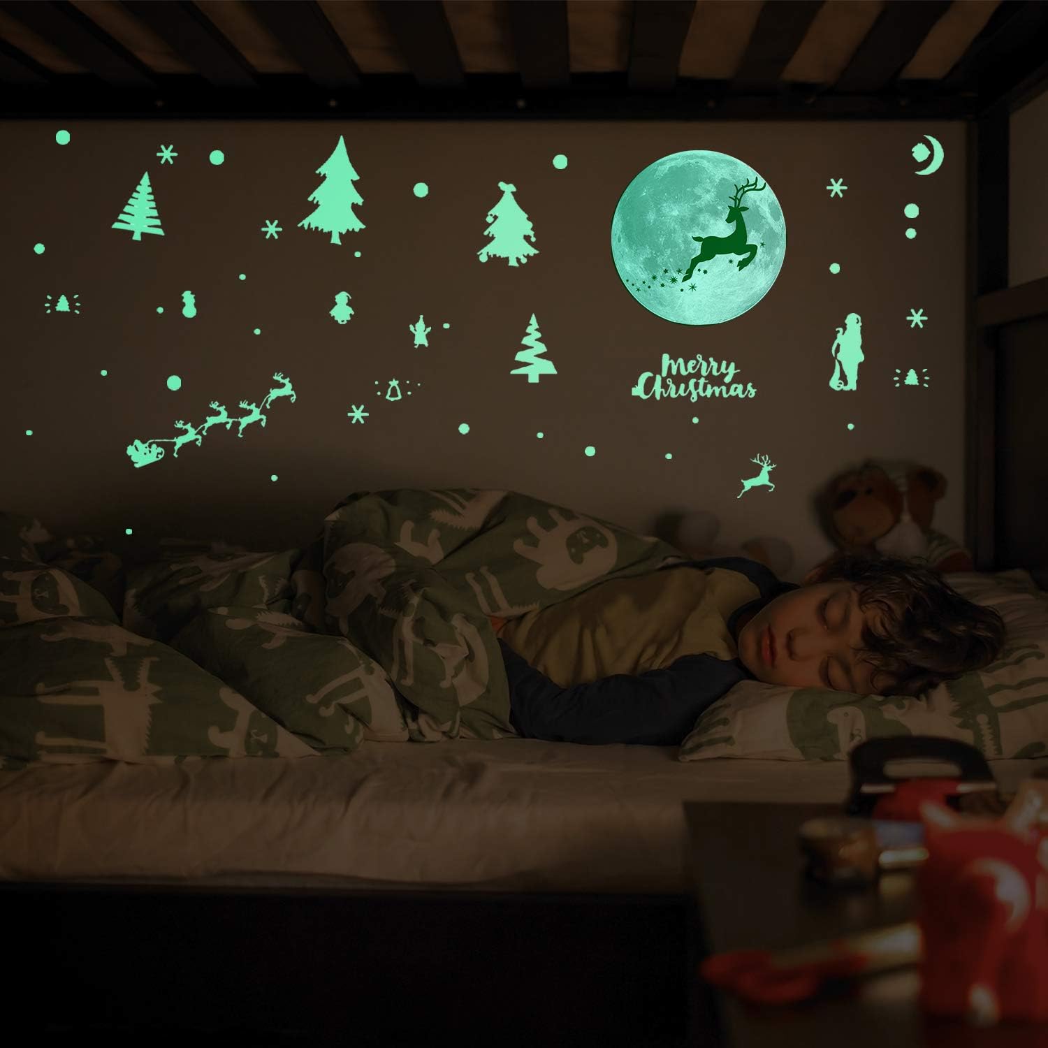Qpout Glow in The Dark Christmas Wall Stickers, 11.8 inch Xmas Luminous