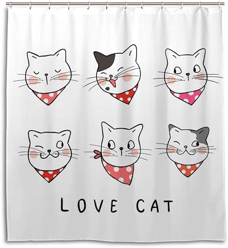 Amazon Zhigua シャワーカーテン バスカーテン 防カビ シンプル 可愛いネコの柄 間仕切り 撥水加工 ユニットバス オシャレ 目隠し用 洗濯可能 軽量 速乾性 お風呂 バス用品 リング付属 取り付け簡単 シャワーカーテン ホーム キッチン オンライン通販