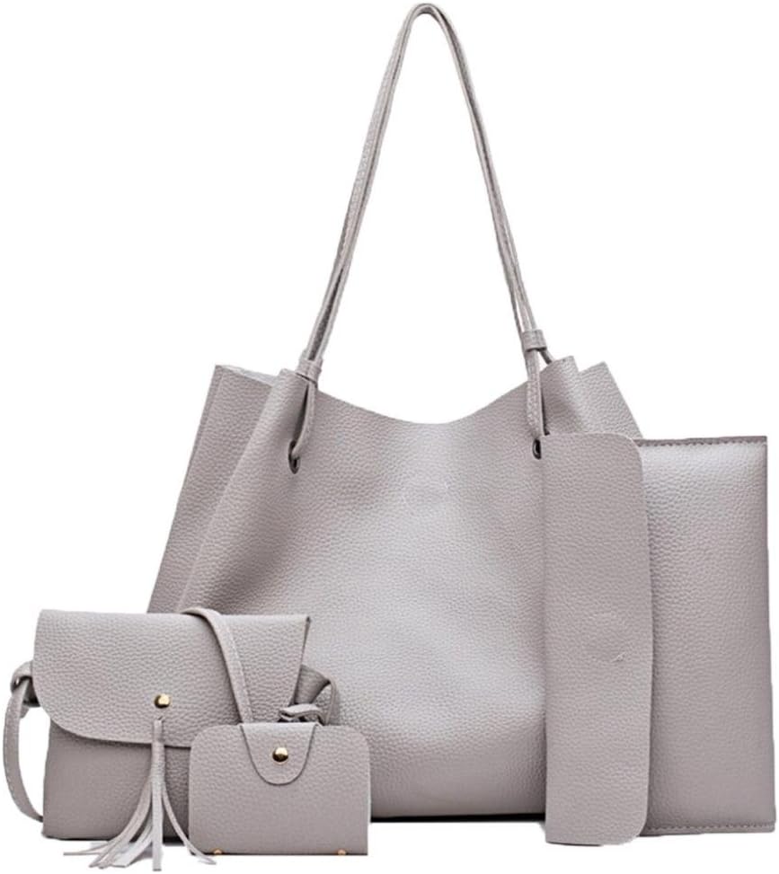 Women Handbag Fashion Four Sets Bag Women Leather Handbags Messenger Waist Wallet Purse Duseedik Gray