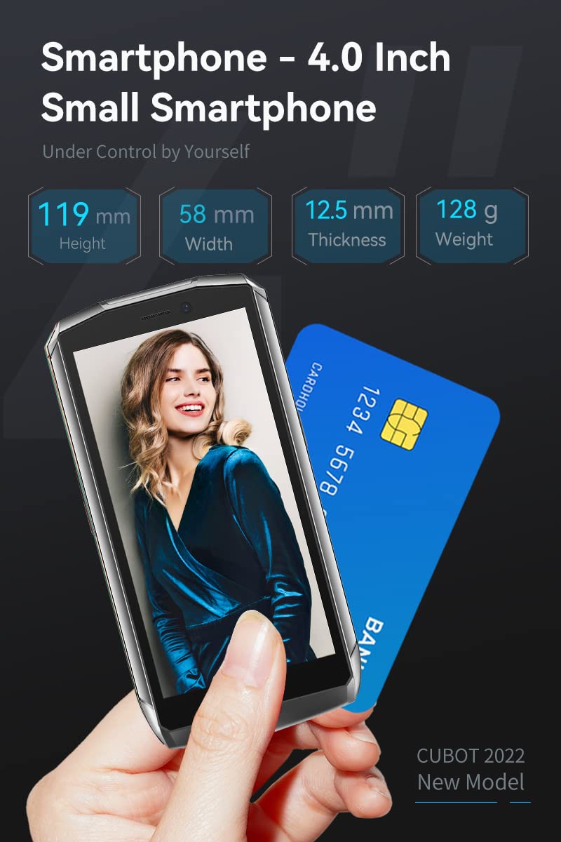 CUBOT Pocket 4.0 inch Mobile Phone, 4G Smartphone SIM Free Phones Unlocked, Android 11 Small Phone,16MP Camera,3000mAh,4GB+64GB/128GB Extension,Face ID/NFC/GPS (Black)